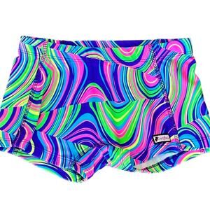 Crazy Pants Neon Swirl Spandex Cheer Athletic Shorts Youth Small EUC